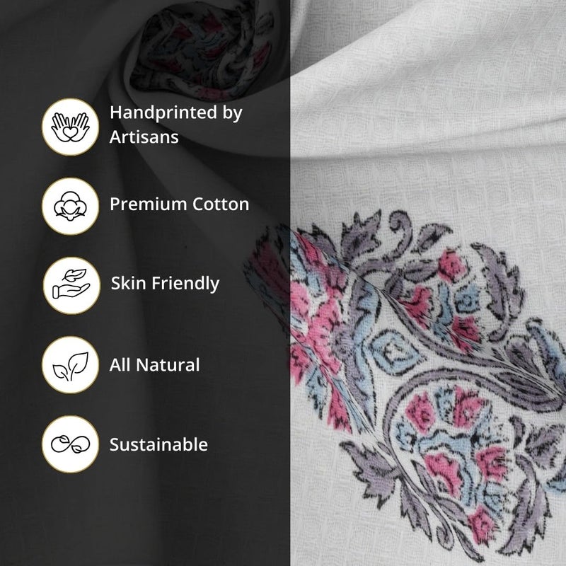 Peepul Tree Block Printed Hand and Bath Towels, Super Absorbent, Soft & Faster Drying, Floral Printed 100% Pure Cotton, 240 GSM (2 Hand Towel Set, Pink) - Image 5