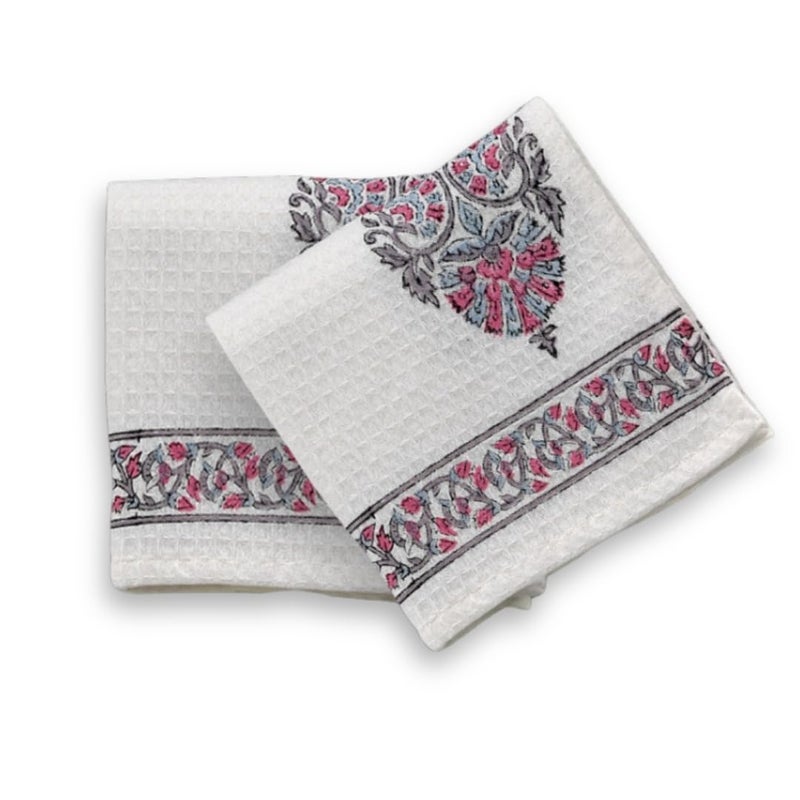 Peepul Tree Block Printed Hand and Bath Towels, Super Absorbent, Soft & Faster Drying, Floral Printed 100% Pure Cotton, 240 GSM (2 Hand Towel Set, Pink) - Image 1