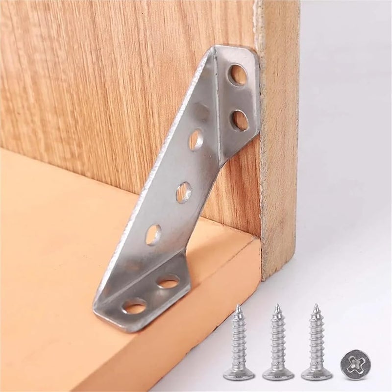Stainless Steel Angle Brackets 60PCS Furniture Corner Bracket Kit With Screws - Image 3