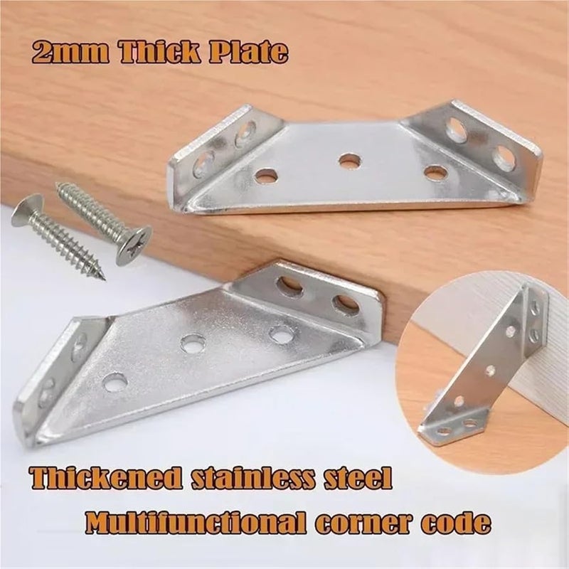 Stainless Steel Angle Brackets 60PCS Furniture Corner Bracket Kit With Screws - Image 4