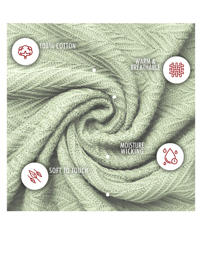 Infinitee Xclusives Luxurious Thermal Cotton Blanket Green Queen – Herringbone 405 GSM 90 x 90 Inches 100% Long Staple Throw Cotton Blankets for All Seasons – Soft Blanket for Bed by Infinitee Xclusives  - Image 2