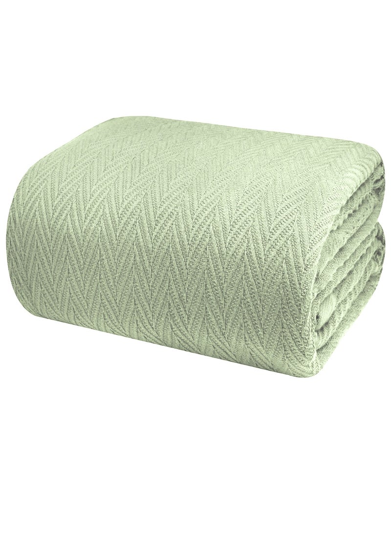Infinitee Xclusives Luxurious Thermal Cotton Blanket Green Queen – Herringbone 405 GSM 90 x 90 Inches 100% Long Staple Throw Cotton Blankets for All Seasons – Soft Blanket for Bed by Infinitee Xclusives  - Image 1
