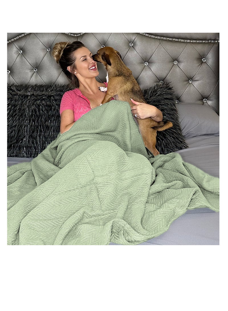 Infinitee Xclusives Luxurious Thermal Cotton Blanket Green Queen – Herringbone 405 GSM 90 x 90 Inches 100% Long Staple Throw Cotton Blankets for All Seasons – Soft Blanket for Bed by Infinitee Xclusives  - Image 3
