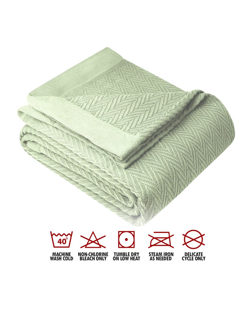 Infinitee Xclusives Luxurious Thermal Cotton Blanket Green Queen – Herringbone 405 GSM 90 x 90 Inches 100% Long Staple Throw Cotton Blankets for All Seasons – Soft Blanket for Bed by Infinitee Xclusives  - Image 5
