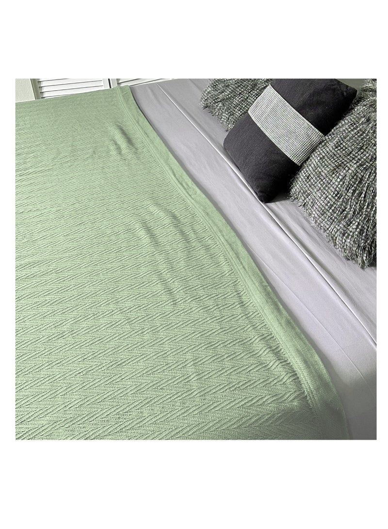 Infinitee Xclusives Luxurious Thermal Cotton Blanket Green Queen – Herringbone 405 GSM 90 x 90 Inches 100% Long Staple Throw Cotton Blankets for All Seasons – Soft Blanket for Bed by Infinitee Xclusives  - Image 4