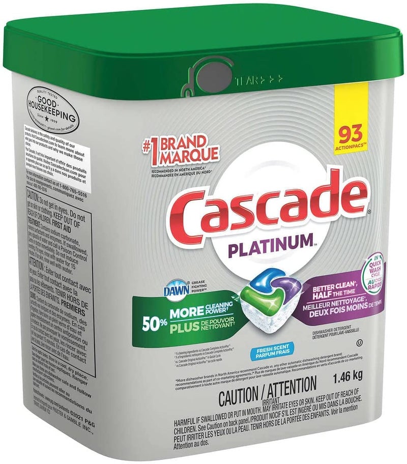 Cascade Platinum ActionPacs Dishwasher Detergent with Dawn, Fresh Scent - 92 Count with 10pct bonus 102 packs - Image 3