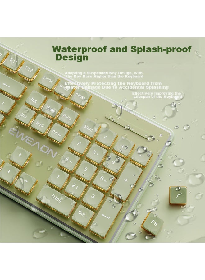 Eweadn V3 Wired Office Keyboard, Mechanical Gaming Keyboard, Low-profile Gaming And Office Universal, For Desktop And Laptop Computers, Rechargeable Membrane Peripheral, Matcha Yellow Light - Image 3
