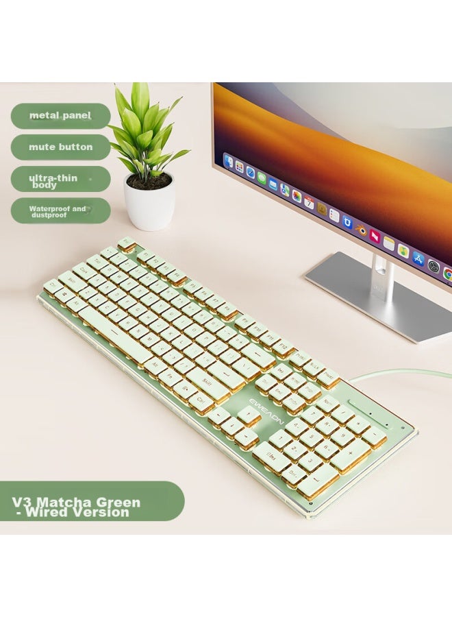 Eweadn V3 Wired Office Keyboard, Mechanical Gaming Keyboard, Low-profile Gaming And Office Universal, For Desktop And Laptop Computers, Rechargeable Membrane Peripheral, Matcha Yellow Light - Image 1