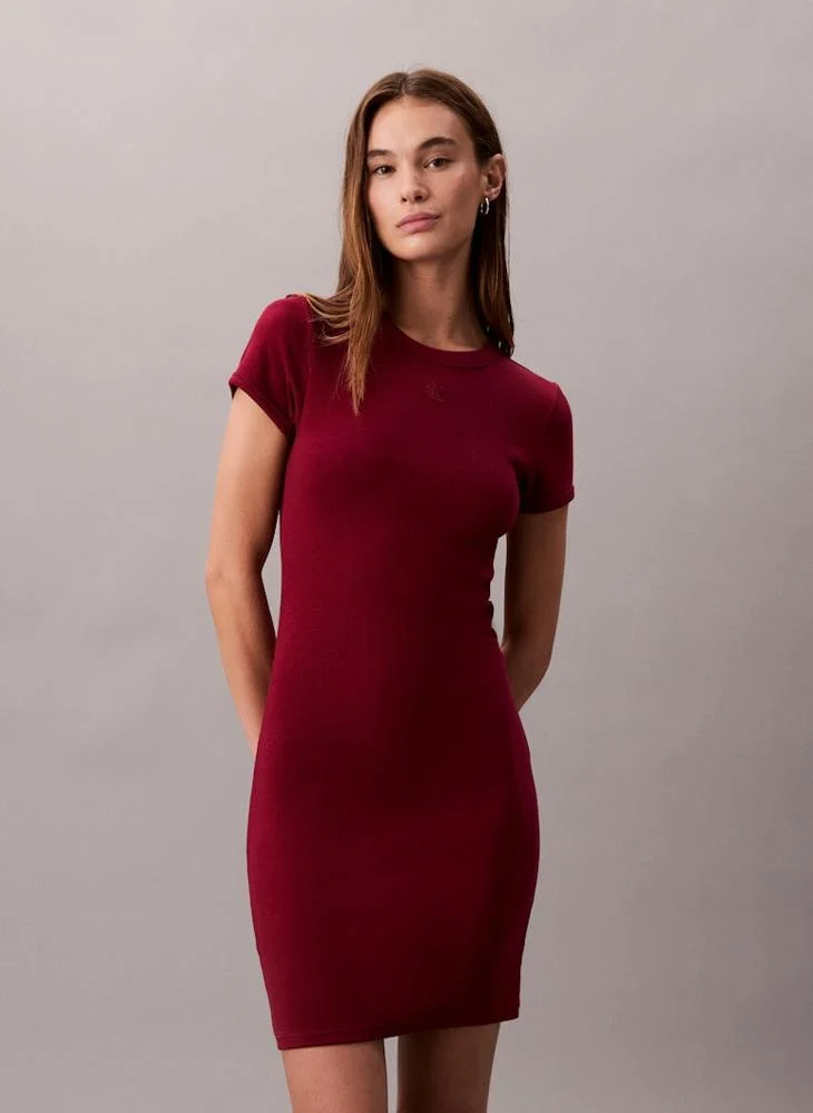 Calvin Klein Jeans  Ribbed Short Sleeve Crew Neck Mini Dress for Women | Best Price UAE