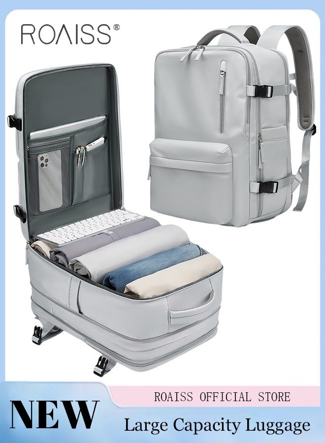 رويس حقيبة ظهر نسائية للسفر، حقيبة ظهر كبيرة السعة، حقيبة ظهر للأجهزة المحمولة للأعمال، حقيبة ظهر للطلاب قابلة للتعديل ومريحة للتنفس، تخزين منفصل للرطب/الجاف، أسلوب عصري بسيط، رمادي فاتح - Image 1