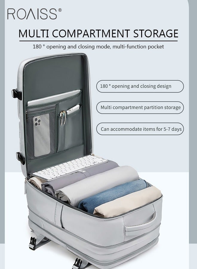 رويس حقيبة ظهر نسائية للسفر، حقيبة ظهر كبيرة السعة، حقيبة ظهر للأجهزة المحمولة للأعمال، حقيبة ظهر للطلاب قابلة للتعديل ومريحة للتنفس، تخزين منفصل للرطب/الجاف، أسلوب عصري بسيط، رمادي فاتح - Image 3