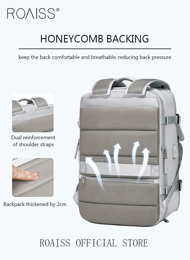 رويس حقيبة ظهر نسائية للسفر، حقيبة ظهر كبيرة السعة، حقيبة ظهر للأجهزة المحمولة للأعمال، حقيبة ظهر للطلاب قابلة للتعديل ومريحة للتنفس، تخزين منفصل للرطب/الجاف، أسلوب عصري بسيط، رمادي فاتح - Image 4