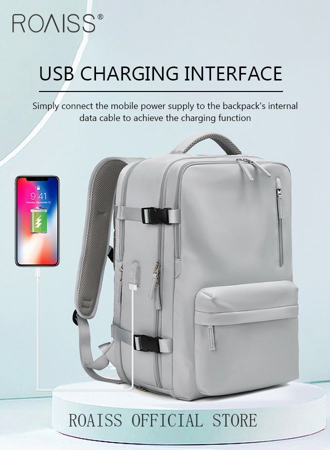 رويس حقيبة ظهر نسائية للسفر، حقيبة ظهر كبيرة السعة، حقيبة ظهر للأجهزة المحمولة للأعمال، حقيبة ظهر للطلاب قابلة للتعديل ومريحة للتنفس، تخزين منفصل للرطب/الجاف، أسلوب عصري بسيط، رمادي فاتح - Image 2