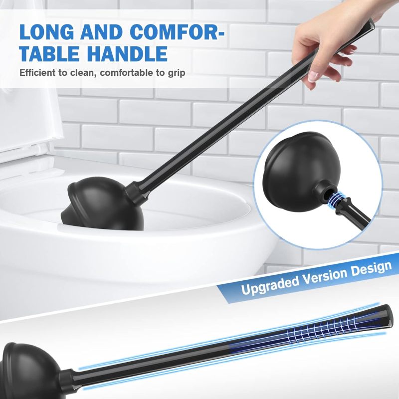 2-In-1 Toilet Plunger Brush Combo: Black Silicone Brush 5.7-Inch Plunger Cup 19.5-Inch Handle - Ventilated Drip Tray Caddy, Ergonomic Grip for Bathroom Cleaning, Home Drain Unclogging - Image 5