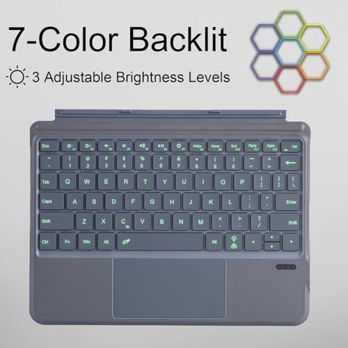 QUARK Keyboard for Microsoft Surface Go, 7 Color Backlight, Detachable Bluetooth Wireless Keyboard With Trackpad for Surface Go 4 (2023) / 3 (2021) / 2 (2020) / 1 (2018) - Grey - Image 5