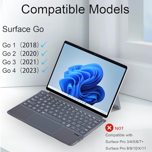 QUARK Keyboard for Microsoft Surface Go, 7 Color Backlight, Detachable Bluetooth Wireless Keyboard With Trackpad for Surface Go 4 (2023) / 3 (2021) / 2 (2020) / 1 (2018) - Grey - Image 2