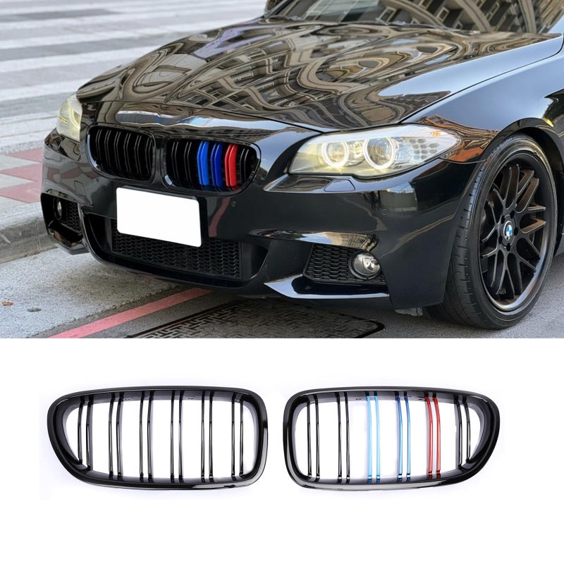 BLWGROW Front Grille Compatible with 20102017 BMW 5 Series F10 F11 F18 Sedan 520i 528i 535d 535i 550i 520i ABS Gloss Black Kidney Grill Double Slats With M Color