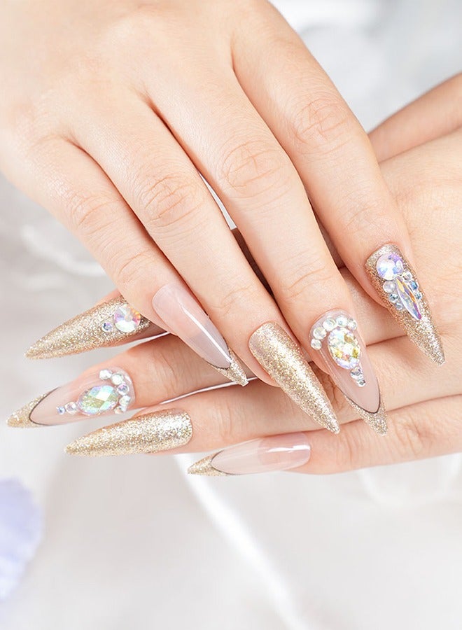 24 قطعة من رقع فن الأظافر بالضغط، مع أدوات فن الأظافر، ونماذج ماسية ذهبية، وأظافر مدببة، ومزاج نبيل فاخر، ورُقع مريحة، وصحة وسلامة - Image 3