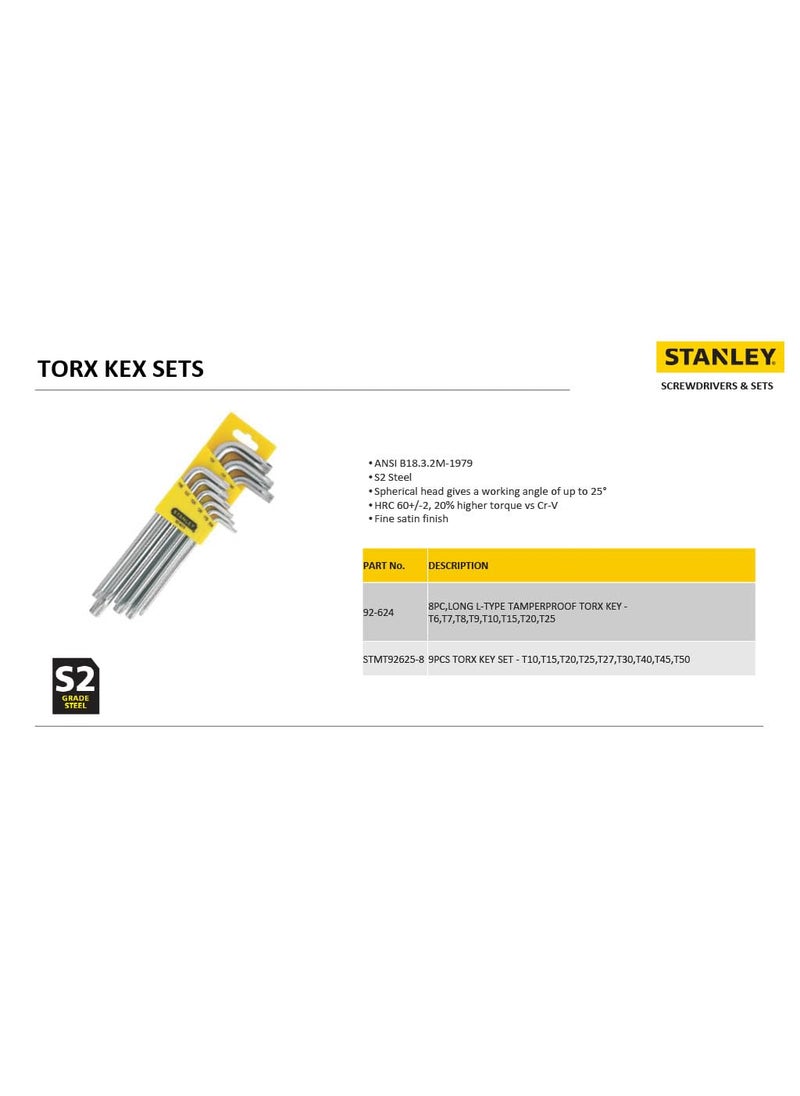 Stanley - STANLEY 92624 Tamper Proof LType Torx Hex Key Silver Pack of 8 - Image 1