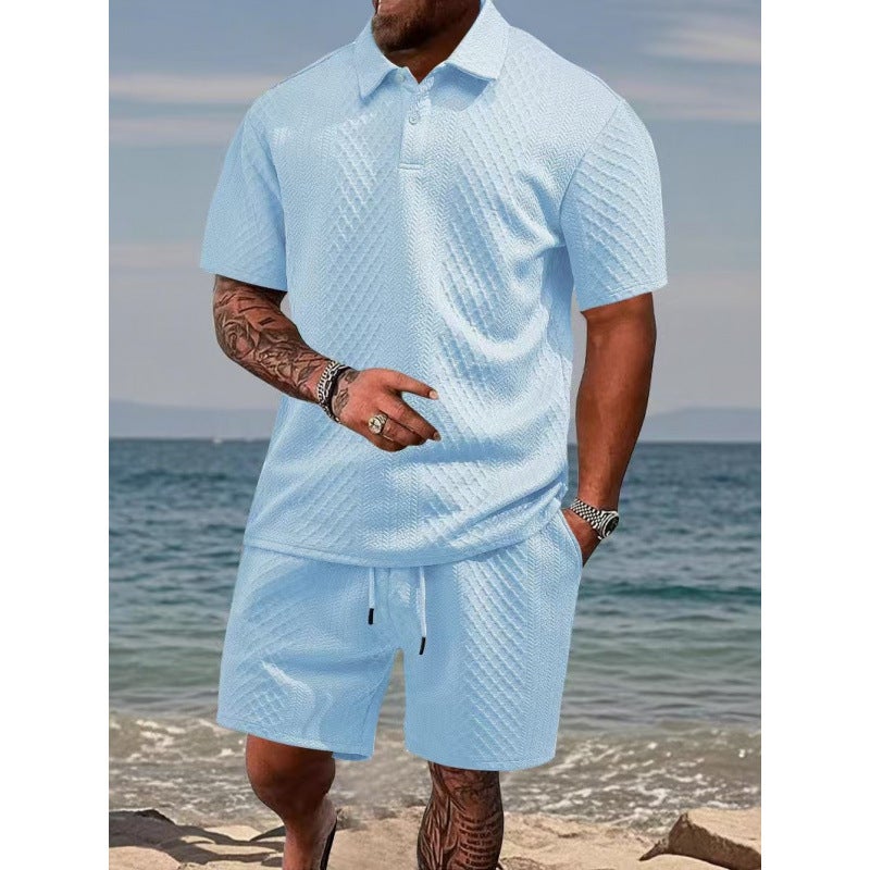 Cross-Border New Style Men's Jacquard Short-Sleeved T-Shirt Sports Suit Summer Lapel Polo Shirt Quick-Drying Two-Piece  Set - Image 4