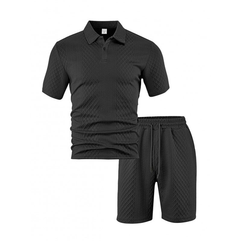 Cross-Border New Style Men's Jacquard Short-Sleeved T-Shirt Sports Suit Summer Lapel Polo Shirt Quick-Drying Two-Piece  Set - Image 1