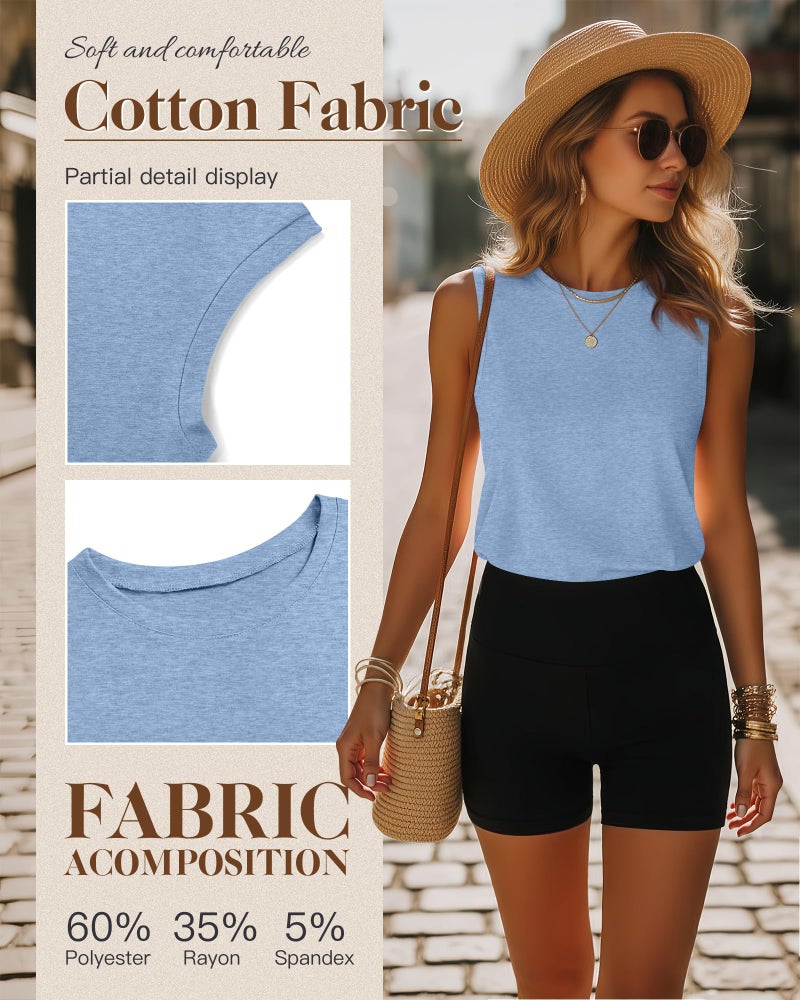 Ficerd 4 Pack Women's Sleeveless Tops, Casual Summer Loose Fit T Shirts Solid Color Tunic Tank Tops Ladies' Crew Neck(Small,Light Heather Gray, White, Coral Pink, Light Blue) - Image 4