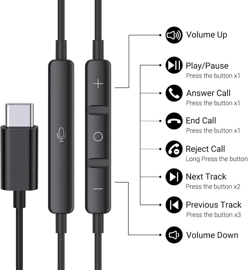 BENEWY سماعات USB C لجهاز iPhone 17 16 15 Pro Max Plus iPad Pro سماعات USB C مع ميكروفون تحكم في الصوت سماعات سلكية USB Type C لجهاز Google Pixel 8 Samsung S25 S24 S23 S22 S21 S20 A55 - Image 2