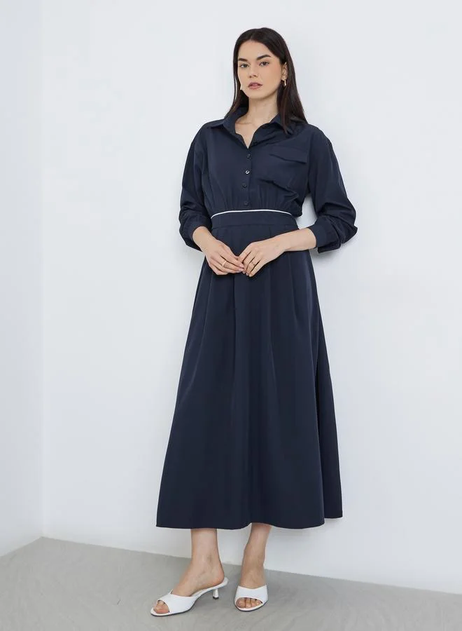 Take Two Take Two Solid Collared Shirt A-Line Midi Dress