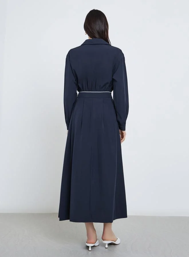 Take Two Take Two Solid Collared Shirt A-Line Midi Dress