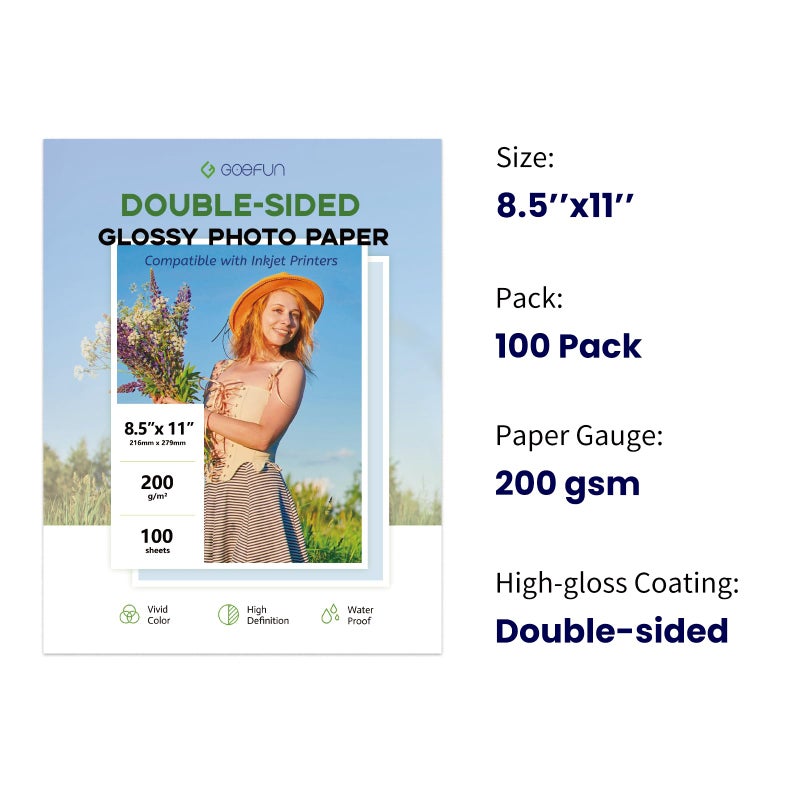Goefun Double Sided Glossy Photo Paper 8.5x11 100 Sheets, Goefun 200GSM/54LB Inkjet Printer Paper 8.5 x 11 Glossy for Crafting, Chip Bags, Calendars, Menus, Cards and Invitations - Image 2