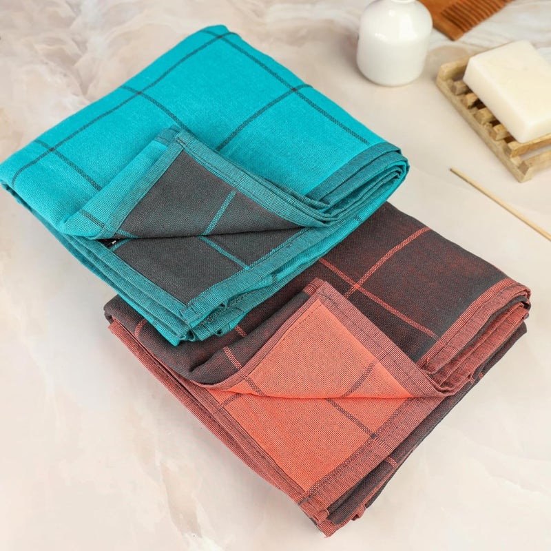ZAHYA 100 Pure Cotton Zero Twist Bath Towels Large Size Absorbent QuickDry Super Soft Pack of 2 Turquoise Red