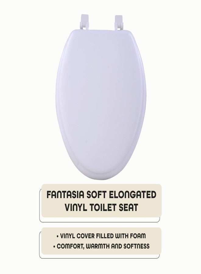 Achim مقعد مرحاض فينيل مطاطي ناعم، أبيض - غطاء فينيل ناعم بطول 19 بوصة مع وسادة فوم مريحة - يناسب جميع التركيبات ذات الحجم الممتد - سهل التركيب فانتازيا من أتشيم هوم ديكور - Image 2