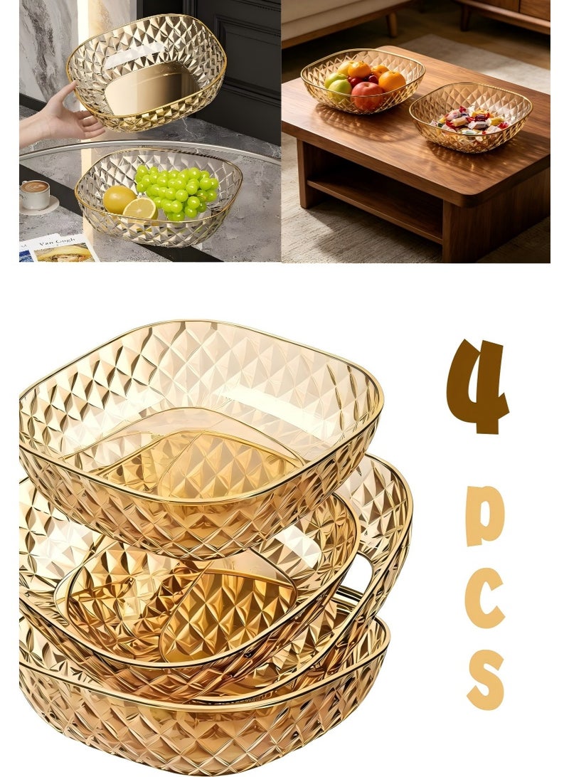 4 PCS Salad Bowl Set Gold Diamond Textured Fruit Bowls, Acrylic Serving Bowls, Food-Grade Snack Dishes for Fruits, Nuts, Candy, Popcorn,Chips, and Party Decor - Image 1