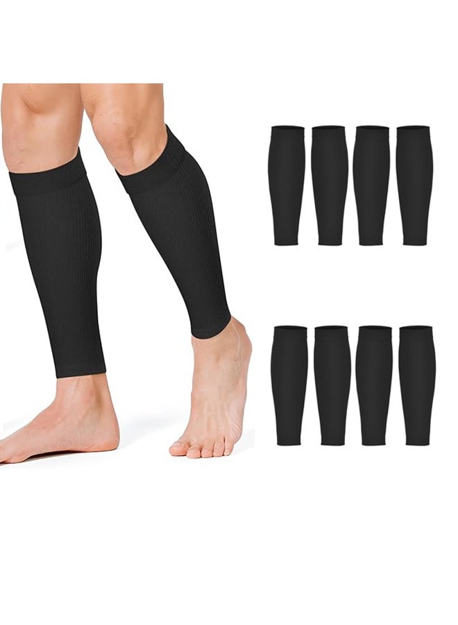 Bukela 4 Pairs Calf Compression Sleeve Leg Compression Sock Calf and Shin Support Relieve Calf Pain for Men Women Youth for Running, Cycling, Walking Black, Large - Image 1