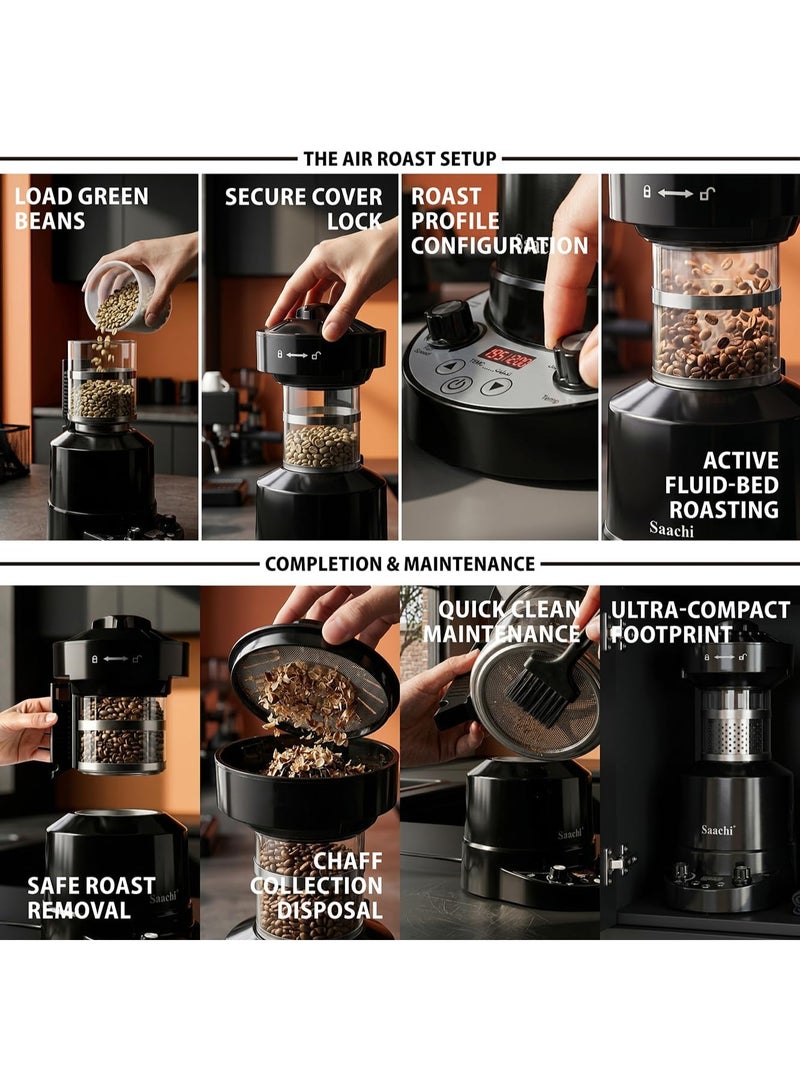 Sachi 100g Air Coffee Roaster, 2100W Hot Air Roasting System, Tempered Glass Chamber, Digital Timer Display, Temperature & Fan Control, Home Coffee Roaster | Air Coffee Roaster - Image 2
