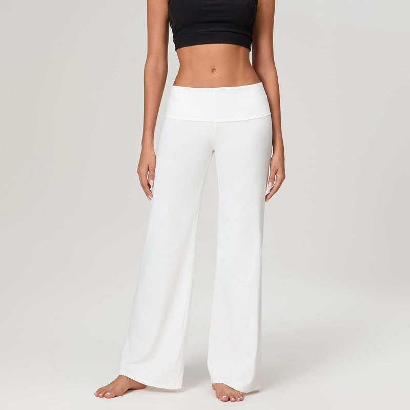DSORVICD Women Fold Over Leggings Low Rise Wide Leg Flared Sweatpants Lounge Yoga Pants Back to School Clothes for Teens White - Image 2
