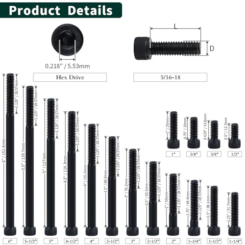 EASTLO 5/16-18 x 3/4" Socket Head Cap Screws Bolts, 12.9 Grade Alloy Steel, Black Oxide Finish, Allen Hex Drive, Full Thread, 20 PCS - Image 4