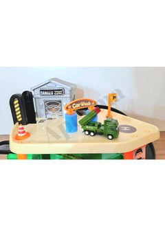 Apexma Toys Two-Storey Military Car Garage Track Set - 2 Pieces Metal Car 2-Storey Vehicle Station Set - Double-Storey Military Parking Game Track  - Image 2