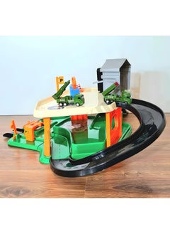 Apexma Toys Two-Storey Military Car Garage Track Set - 2 Pieces Metal Car 2-Storey Vehicle Station Set - Double-Storey Military Parking Game Track  - Image 1