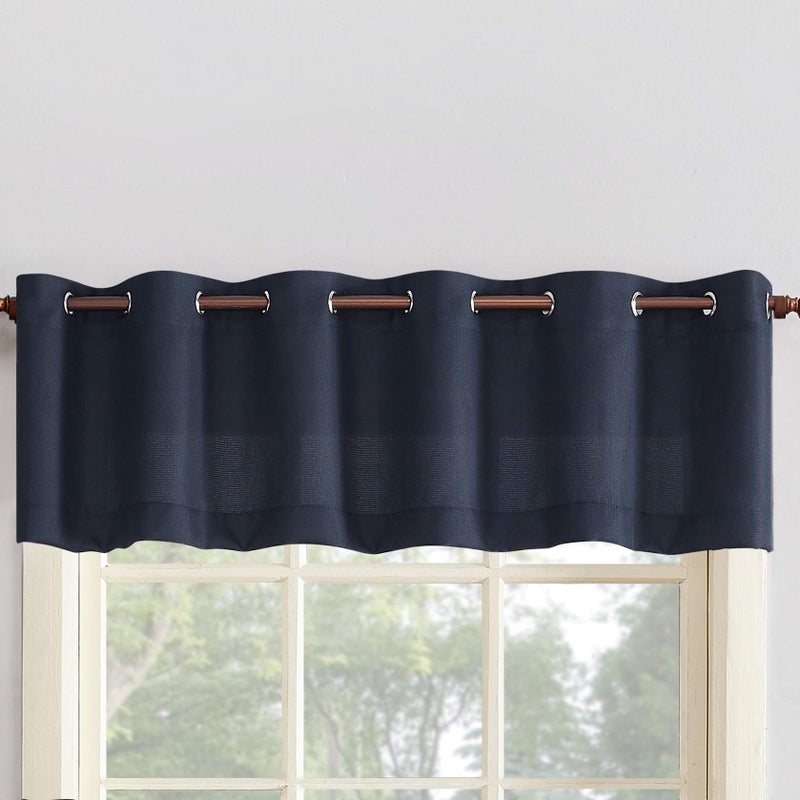 No 918 Montego Casual Textured SemiSheer Grommet Curtain Valance 56 x 14 Kitchen Tier Pair Navy Blue