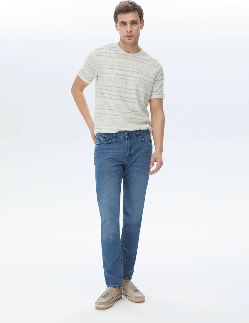 كيب Light Khaki Printed Crew Neck Cotton Blend T-Shirt