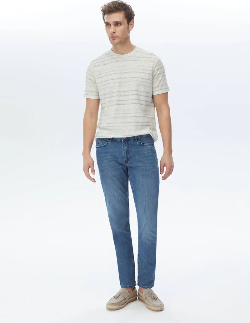 كيب Light Khaki Printed Crew Neck Cotton Blend T-Shirt