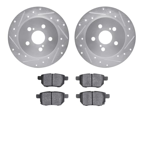 R1 Concepts Rear Brake Kit Fits 20112014 Lexus CT200h 20092010 Pontiac Vibe 20092011 Toyota Corolla Ceramic Brake Pads and Drilled Slotted Brake Rotors 102 Rear Rotor - Image 1