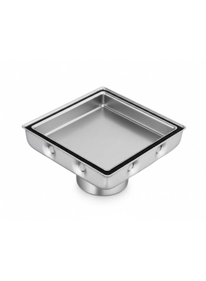 Hitex Aquaplast Tile Insert Floor Drain, Vertical Outlet, Stainless Steel Chrome Finish, 10x10 cm, Heavy-Duty Load Capacity 150 kg – Modern Bathroom & Wet Area Drain- Made in Italy - Image 1