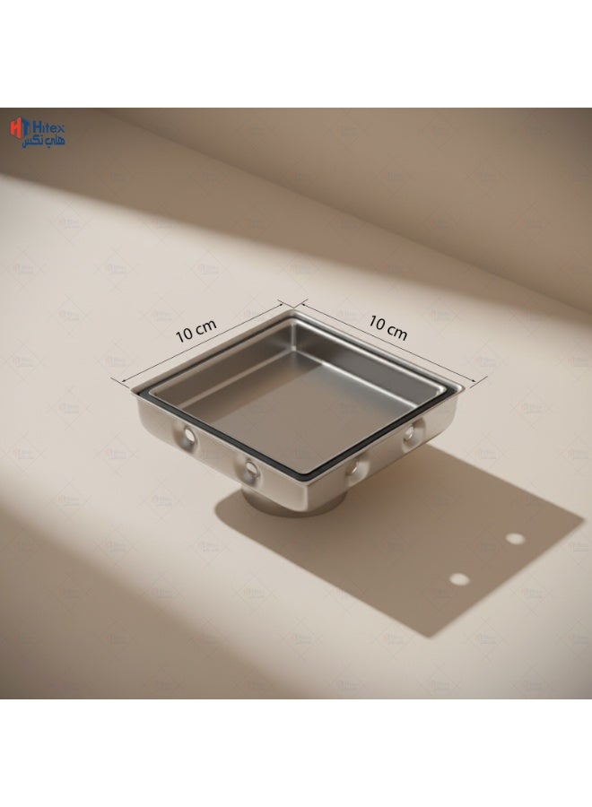 Hitex Aquaplast Tile Insert Floor Drain, Vertical Outlet, Stainless Steel Chrome Finish, 10x10 cm, Heavy-Duty Load Capacity 150 kg – Modern Bathroom & Wet Area Drain- Made in Italy - Image 3