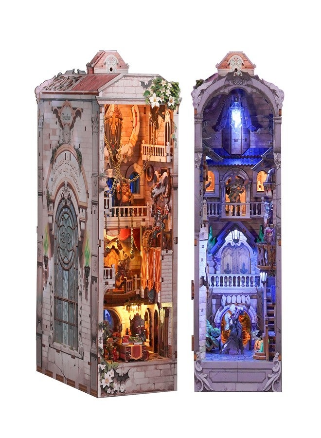 Tonecheer DIY Book Nook Kit for Adults, Double-Sided Booknook Wooden 3D Puzzle Bookend Miniature House Kit, Fantasy Bookshelf Decor with Dust Cover and LED Light for Birthday Gifts (Monster Carnival) - Image 1