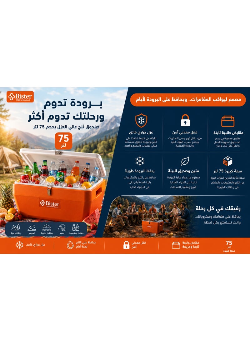 بستر صندوق تبريد محمول معزول من بيستر مع مقبض شديد التحمل والاحتفاظ بالثلج رائع للشاطئ والنزهات والتخييم والبقالة والقوارب - Image 2