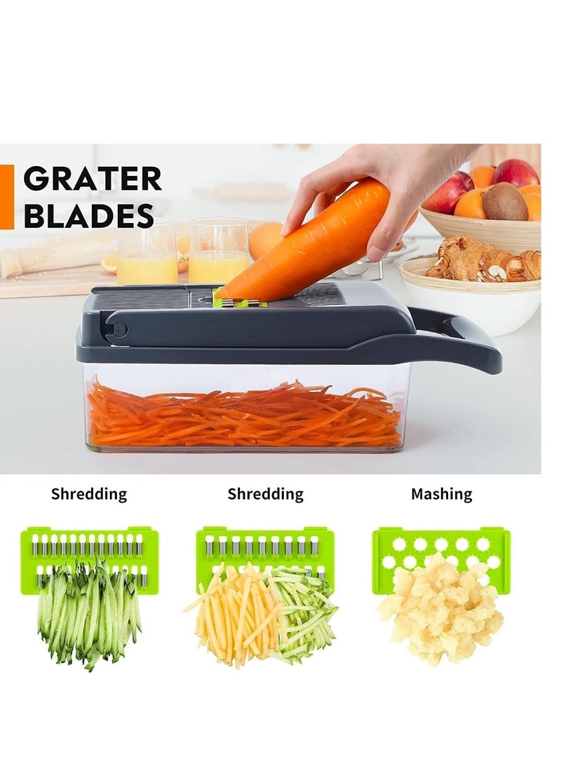 Raxoom Vegetable Chopper,Multifunctional 13-in-1 Food Choppers Onion Chopper Vegetable Slicer Cutter Dicer Veggie chopper with 8 Blades,Colander Basket,Container for Salad Potato Carrot Garlic - Image 4