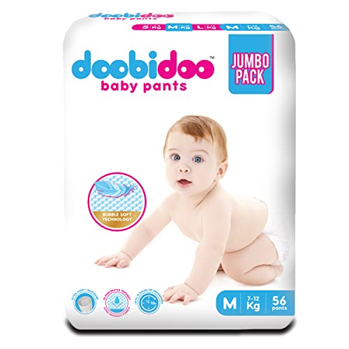 Doobidoo Baby Pants Diapers - M Size | All Round Softness with Bubble Soft Topsheet & Anti-Leak Side Cuffs | High Absorbency for Comfort & Protection (7–12 kg) - Pack of 1 | 56 Count - Image 1