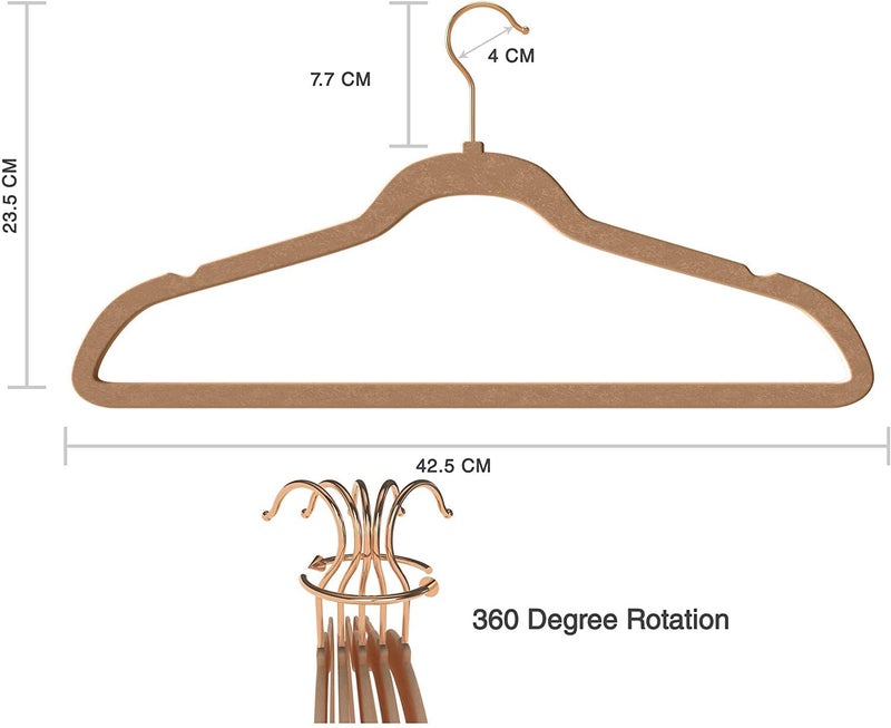 ZEPOLI Velvet Hangers 6 Pack, Non Slip Hangers with Rose Gold Color Swivel Hook, Slim Hangers Space Saving,Premium Velvet Hangers for Closet, Heavy Duty Velvet Hangers,Bronze - Image 2